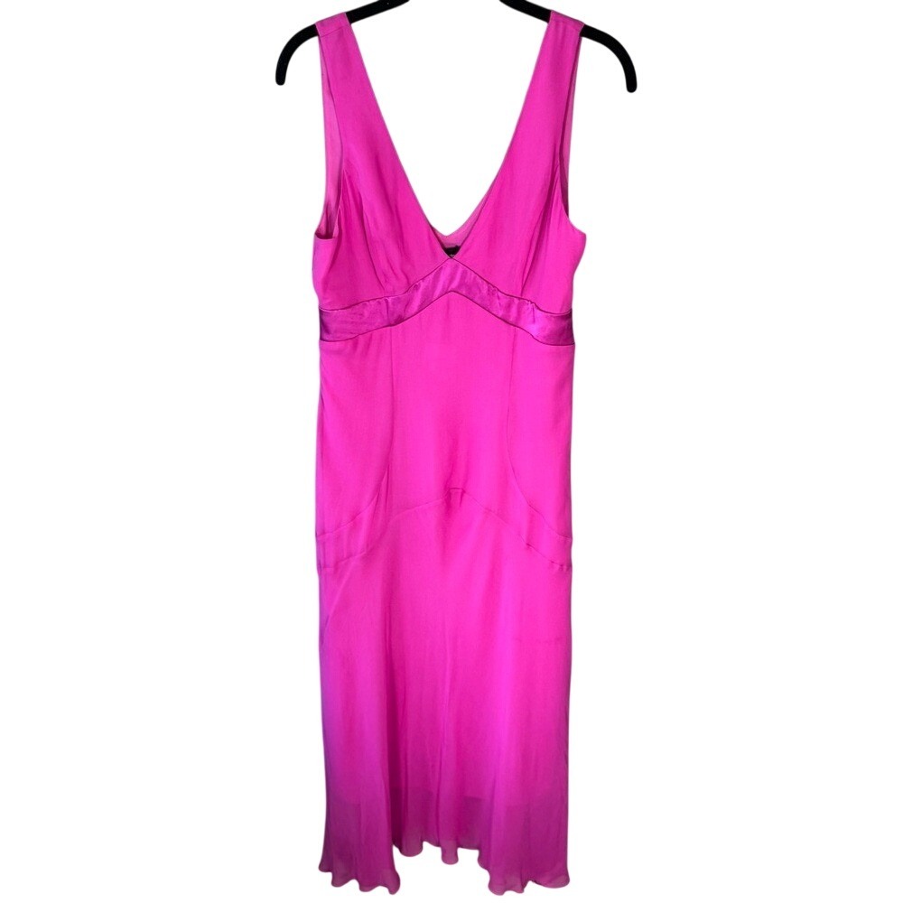 Max & Cleo 100% Silk Chiffon Fuchsia Pink Midi‎ Dress Size 6 NWT